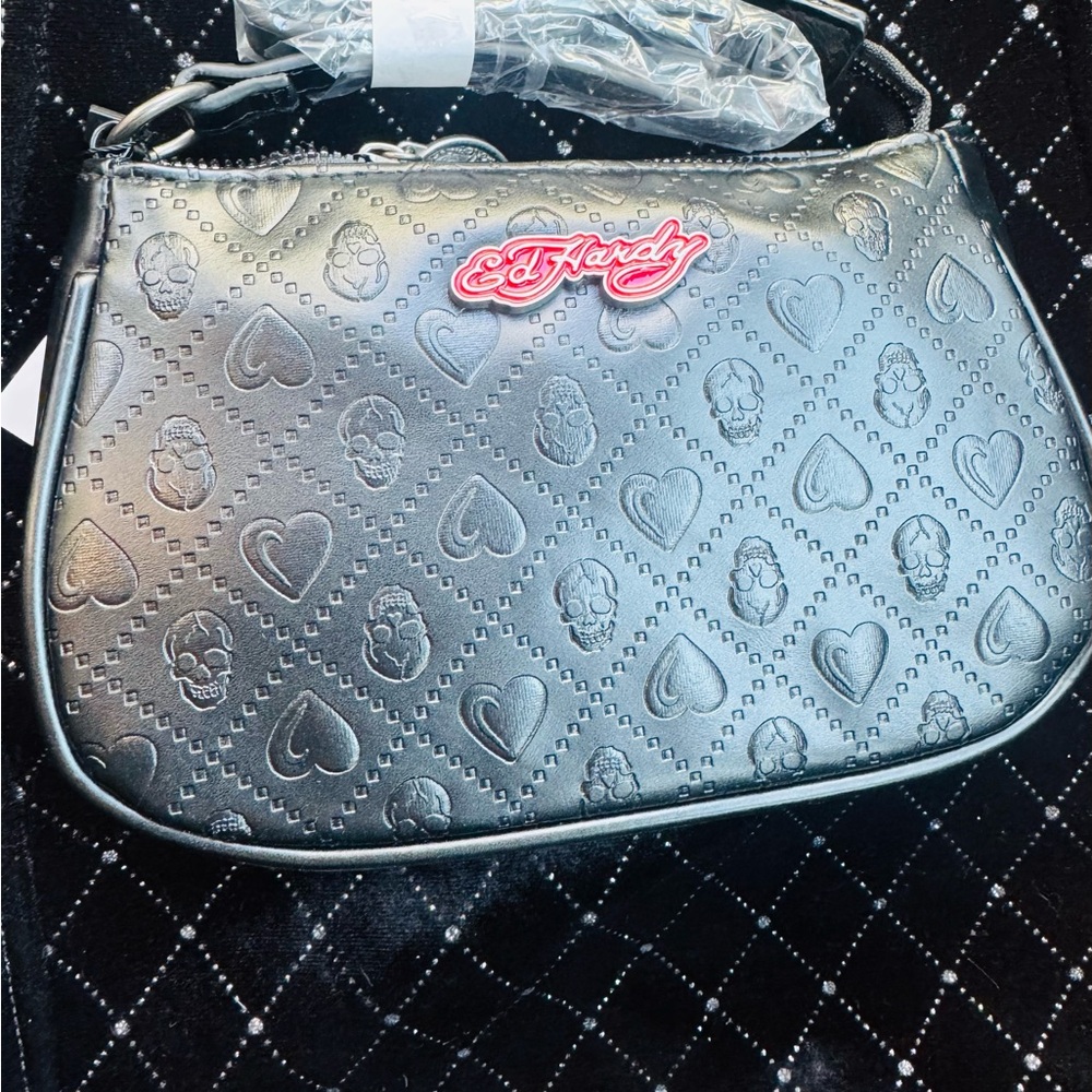 Ed Hardy black skull and heart mini shoulder bag BNWT